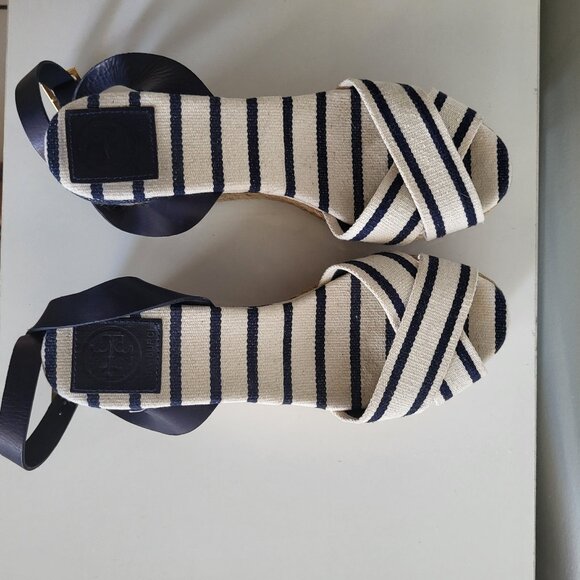 Tory Burch karissa Espadrille wedge navy stripe size 8B - Picture 4 of 8